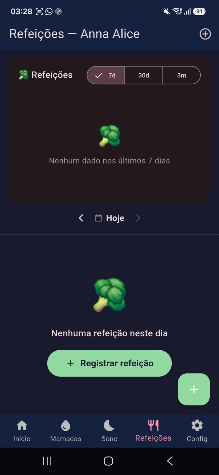 Tela de refeições