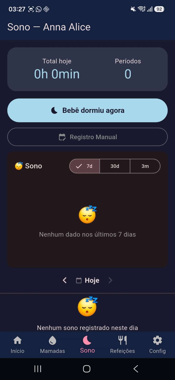 Tela de sono com cronômetro
